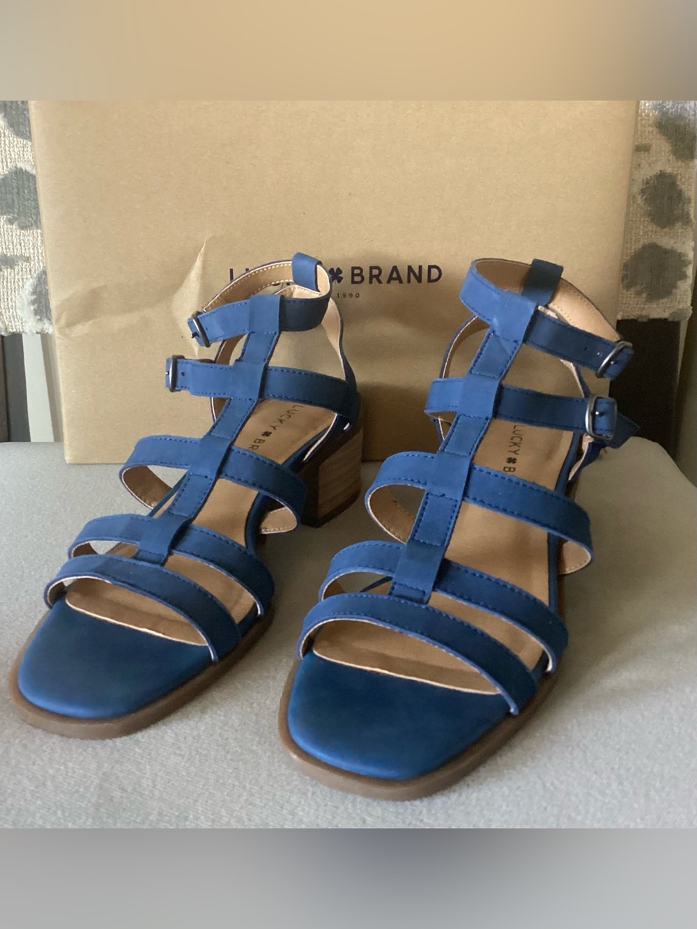 Lucky Brand Navy Blue Multi-Strap Block Heel Sandals